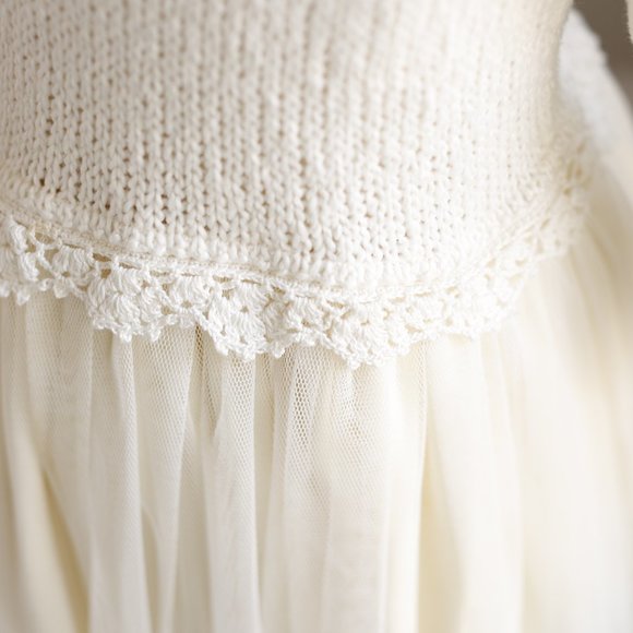Ivory Tulle and 100% Cotton Sweater Dress Size 2 Boutique Couture NWOT - Picture 7 of 7